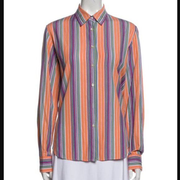 Etro Striped Long Sleeve Button Up Top 100% Cotton - Picture 1 of 5